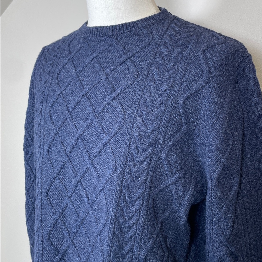 Thick Chunky Fisherman’s Style Crewneck Wool Sweater Navy Blue X-Large